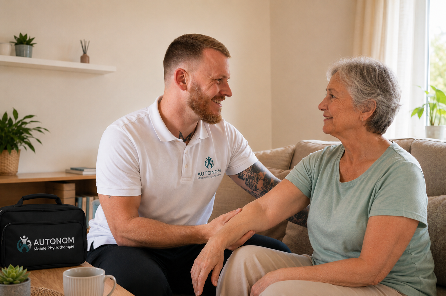 Julian Thiemig behandelt eine Patientin bei ihr zu Hause